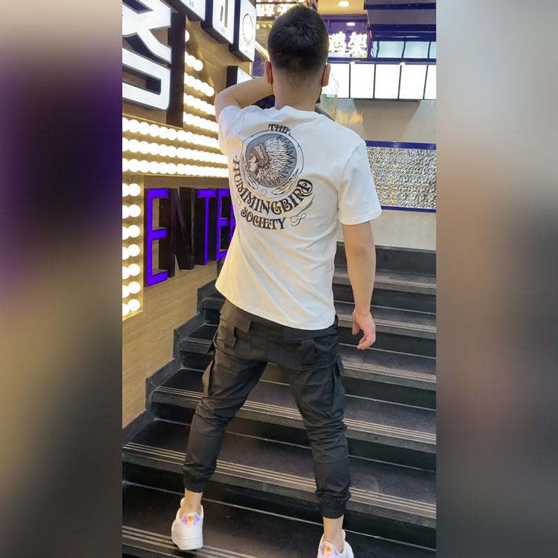 TikTok Short-sleeved T-shirt Men's Slim-fit Korean-style All-match Printed Trendy Spiritual Guys Half-sleeved Trendy Brand Ins Trendy - Image 3