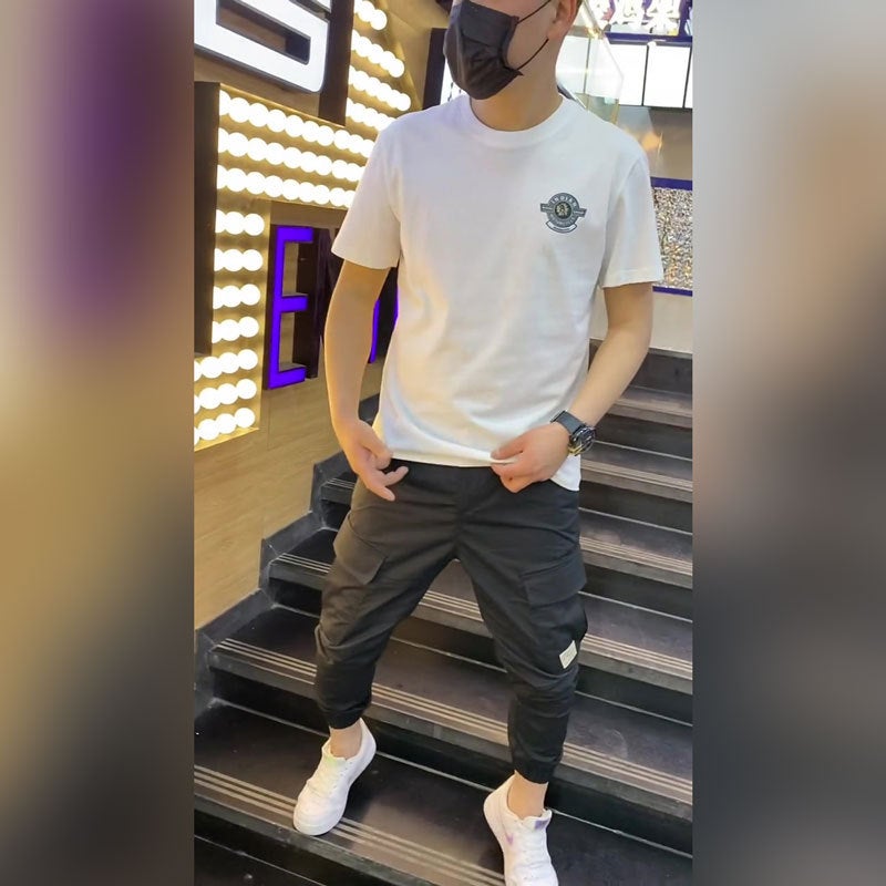 TikTok Short-sleeved T-shirt Men's Slim-fit Korean-style All-match Printed Trendy Spiritual Guys Half-sleeved Trendy Brand Ins Trendy - Image 5