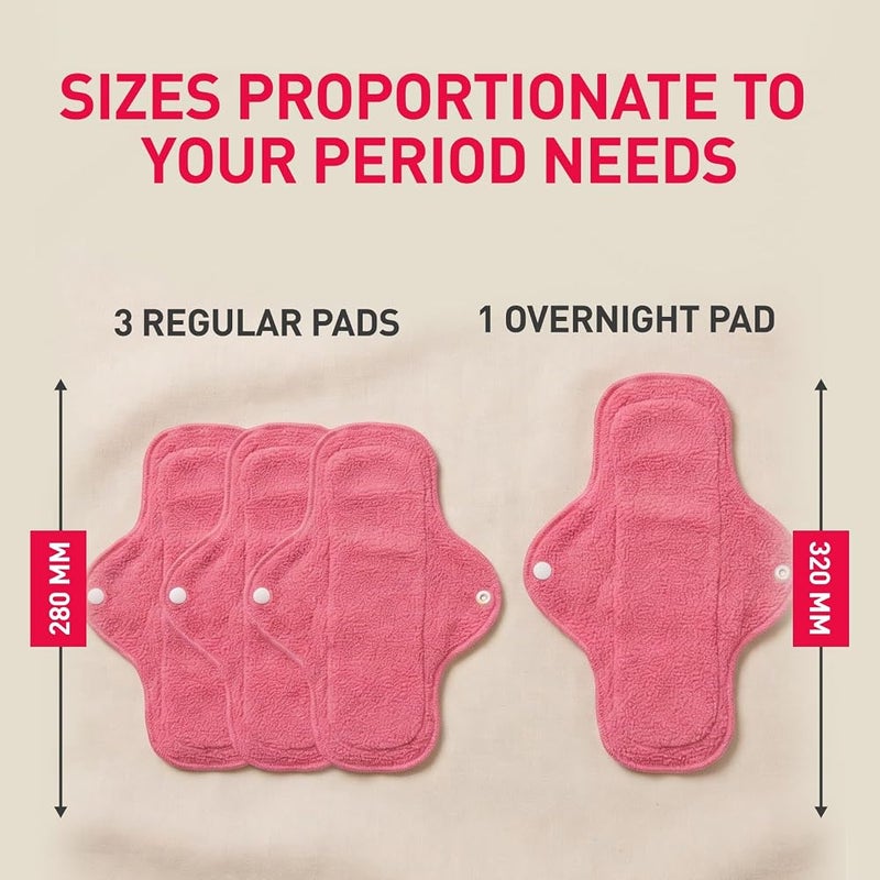 Sirona Reusable Pads for Women 3 Regular Pads + 1 Overnight Pad Cloth Pads for Women for Period, Reusable Sanitary Pads for Women, Rash Free Fabric, Skin Friendly, Lasts Up To 1 Year - (Pack of 4) - Image 4