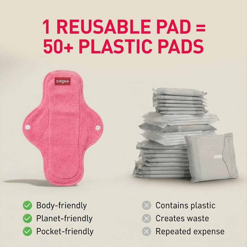 Sirona Reusable Pads for Women 3 Regular Pads + 1 Overnight Pad Cloth Pads for Women for Period, Reusable Sanitary Pads for Women, Rash Free Fabric, Skin Friendly, Lasts Up To 1 Year - (Pack of 4) - Image 5