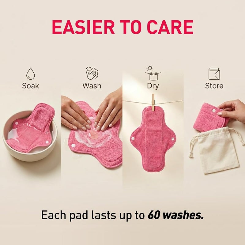 Sirona Reusable Pads for Women 3 Regular Pads + 1 Overnight Pad Cloth Pads for Women for Period, Reusable Sanitary Pads for Women, Rash Free Fabric, Skin Friendly, Lasts Up To 1 Year - (Pack of 4) - Image 3
