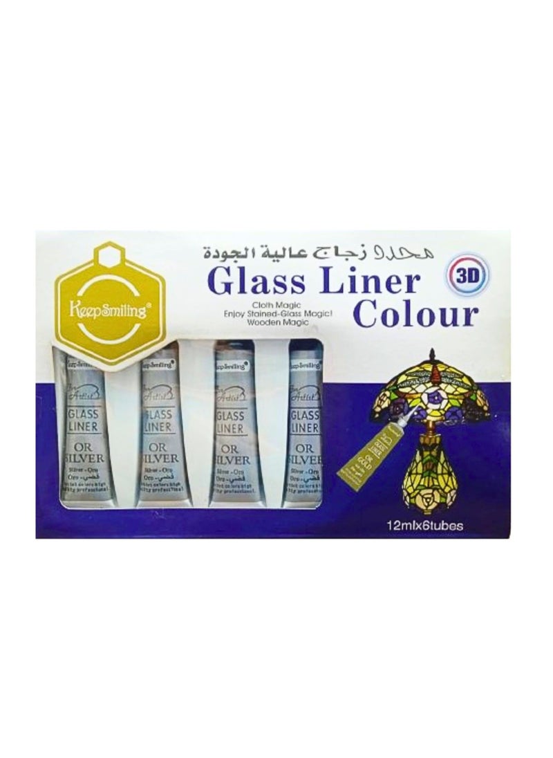 Keep Smiling Glass Liner Colors 3D Glass Color 12ml x 6Tubes Silver Colour  - Image 1