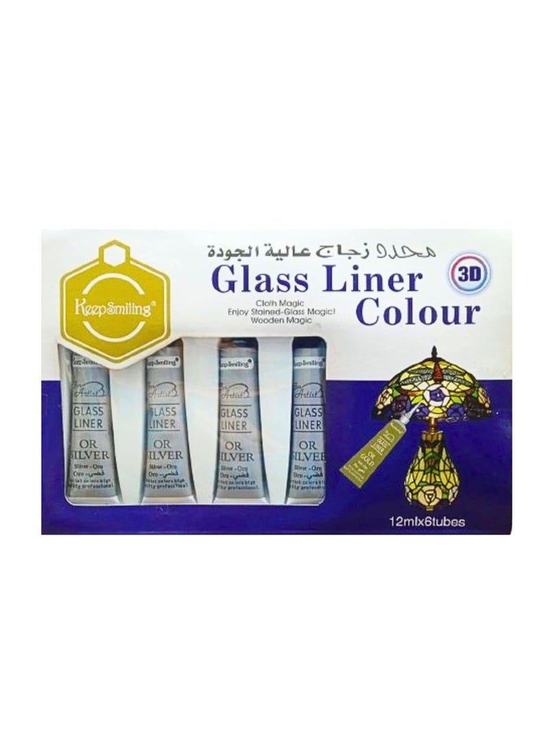 Keep Smiling Glass Liner Colors 3D Glass Color 12ml x 6Tubes Silver Colour  - Image 2