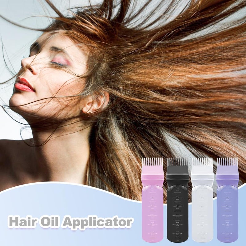 ELANE 4 Pack Root Comb Applicator Bottle,Hair Oiling applicator,Oil Comb Applicator,Hair Bottle Applicator for Hair Dye Shampoos Hair Salons. (Black+white+purple+pink) - Image 5