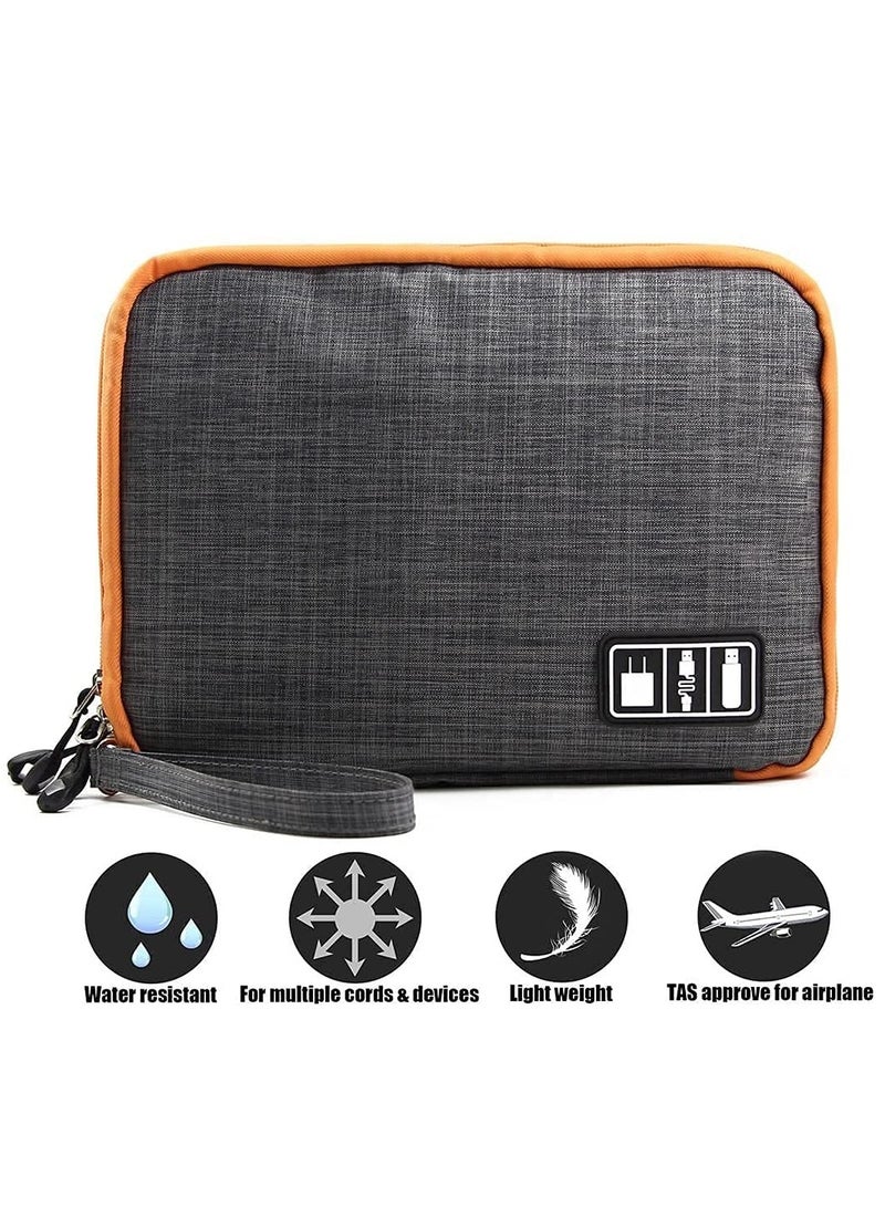 Double Layer Electronic Travel Gadget Bag Cord Organizer Case for USB Cable/SD Card/Hard Drive/Charger/Phone and More (Grey)  - Image 1