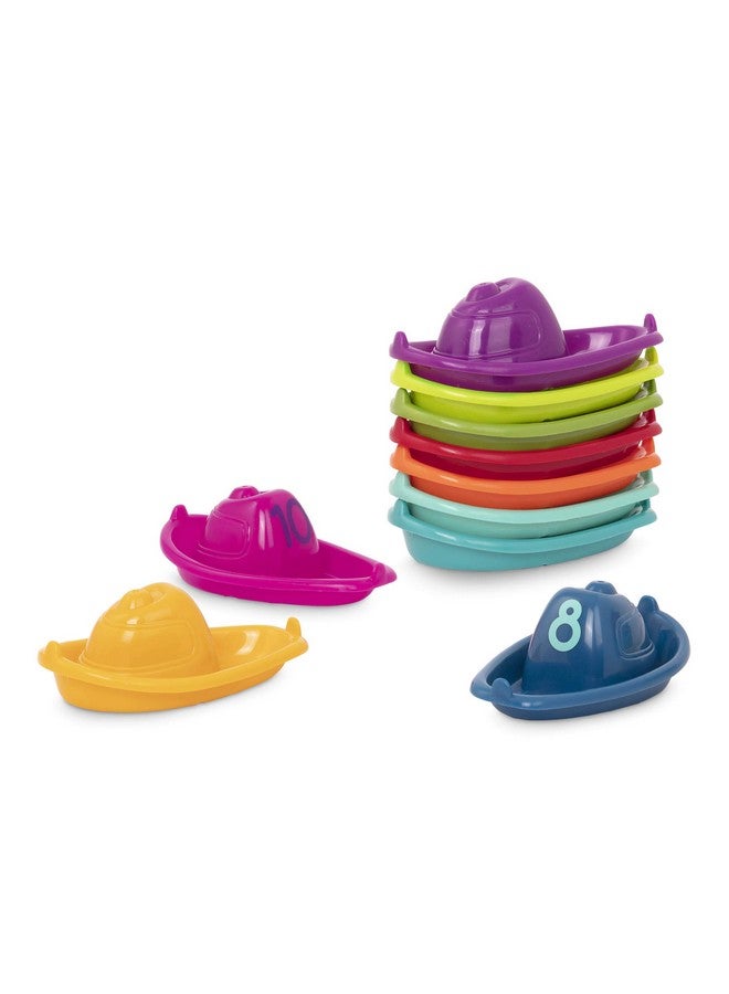 Battat - 10 Bath Boats - Numbered & Stackable Bathtime Toys - Floating Toy Boats For The Bath, Pool, Beach - Educational Toys - 6 Months + - Stackin’ Boats - Image 1