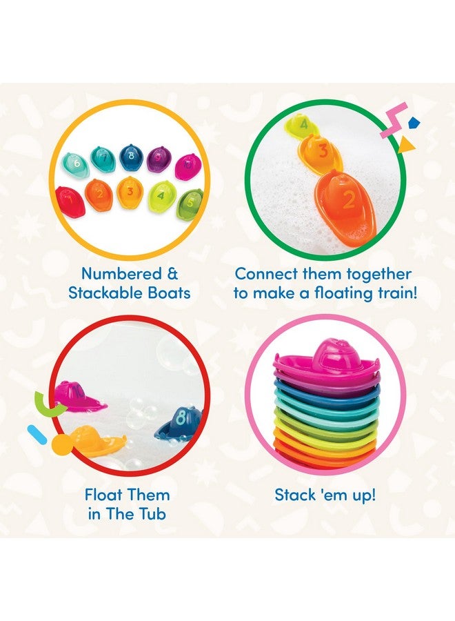 Battat - 10 Bath Boats - Numbered & Stackable Bathtime Toys - Floating Toy Boats For The Bath, Pool, Beach - Educational Toys - 6 Months + - Stackin’ Boats - Image 3