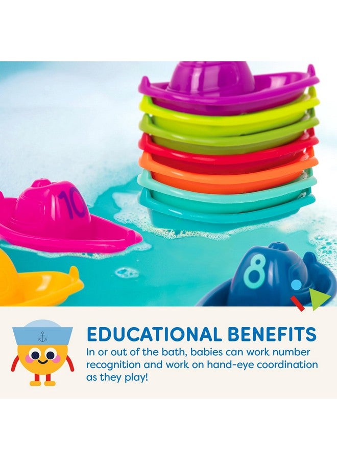 Battat - 10 Bath Boats - Numbered & Stackable Bathtime Toys - Floating Toy Boats For The Bath, Pool, Beach - Educational Toys - 6 Months + - Stackin’ Boats - Image 4