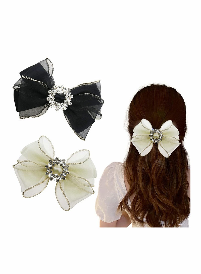 2 Pack Sparkling Rhinestone Hair Tie Bows for Women Perfect for Parties Birthdays and Work Fashionable Hair Accessories - Image 1