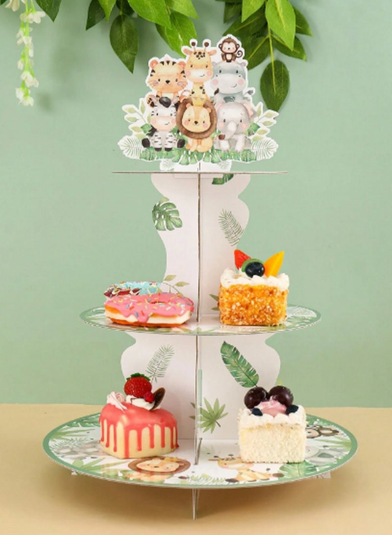 3-Tier Jungle Animal Cake Stand – Fun & Colorful Dessert Display for Kids’ Parties  - Image 1