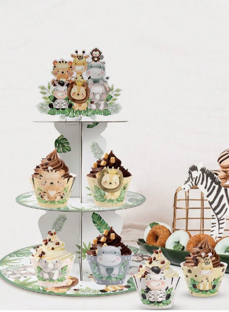 3-Tier Jungle Animal Cake Stand – Fun & Colorful Dessert Display for Kids’ Parties  - Image 2
