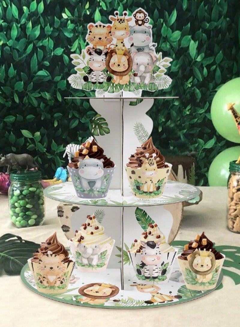 3-Tier Jungle Animal Cake Stand – Fun & Colorful Dessert Display for Kids’ Parties  - Image 3