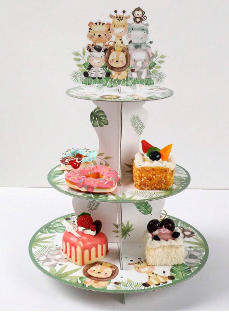 3-Tier Jungle Animal Cake Stand – Fun & Colorful Dessert Display for Kids’ Parties  - Image 4