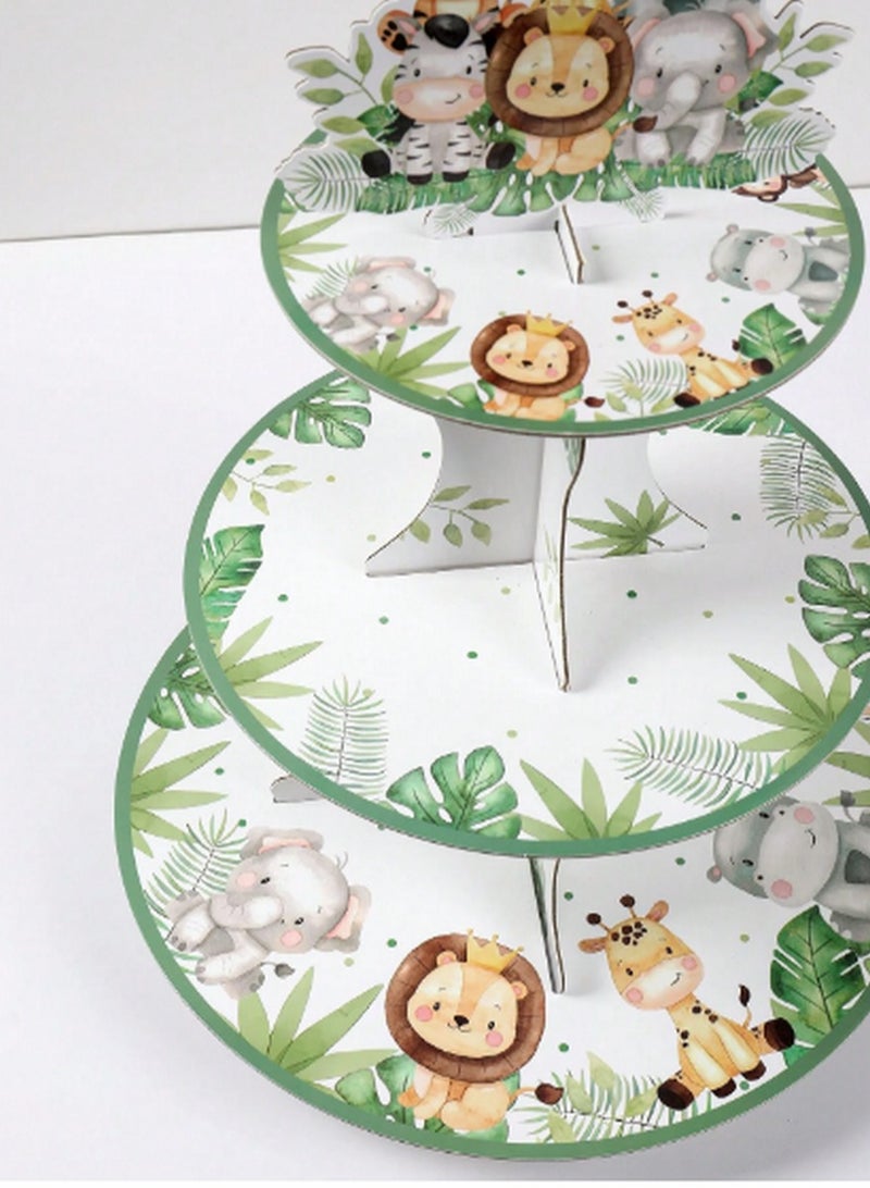 3-Tier Jungle Animal Cake Stand – Fun & Colorful Dessert Display for Kids’ Parties  - Image 5
