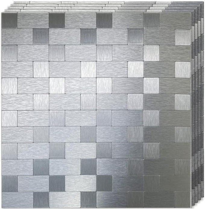 MOSAIC WALL TILES METAL SELF ADHESIVE TILE STICKERSPEEL AND STICK TILE METAL BACKSPLASHWATERPROOF HEAT RESISTANTSUIT FOR KITCHEN BATHROOM BACKSPLASH FLOOR 1212 INCHSILVER 10