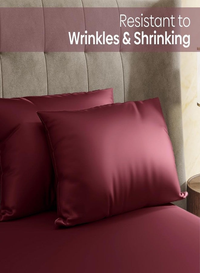 haus & kinder Satin Bedsheets Queen Size Bed, 300 TC Premium Satin Bed Sheet Double Bed, 100 X 90 Inches Queen Size Satin Bedsheet with 2 Pillow Covers -Crimson Velvet - Image 5