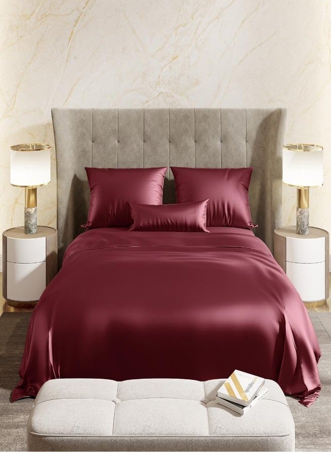 haus & kinder Satin Bedsheets Queen Size Bed, 300 TC Premium Satin Bed Sheet Double Bed, 100 X 90 Inches Queen Size Satin Bedsheet with 2 Pillow Covers -Crimson Velvet - Image 2