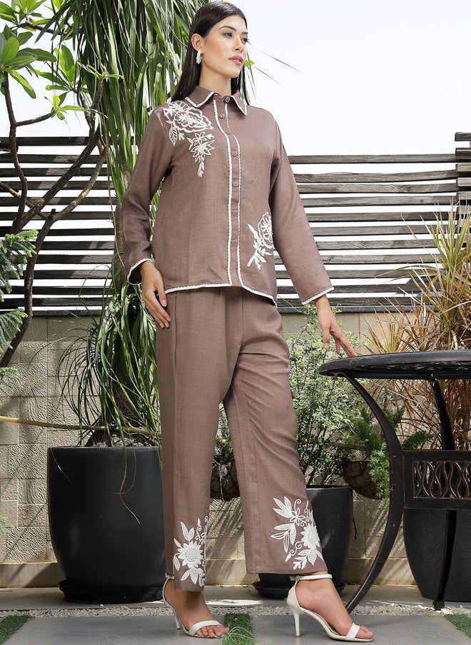 PlusS Embroidered Cotton Shirt And Trousers Co-Ords For Women - Image 4