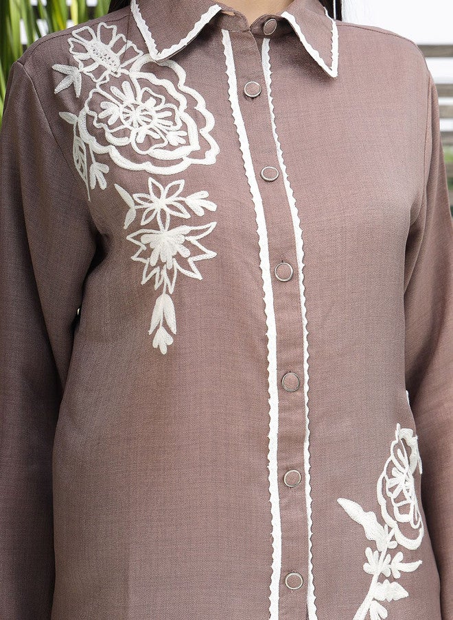 PlusS Embroidered Cotton Shirt And Trousers Co-Ords For Women - Image 2