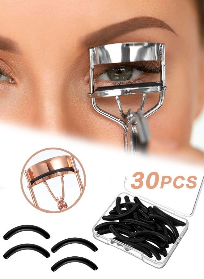 GlamKit 30pcs Eyelash Curler Refill Pads - Silicone Rubber Universal Eye Lash Curler Replacement with Clear Storage Box (Black) - Image 1