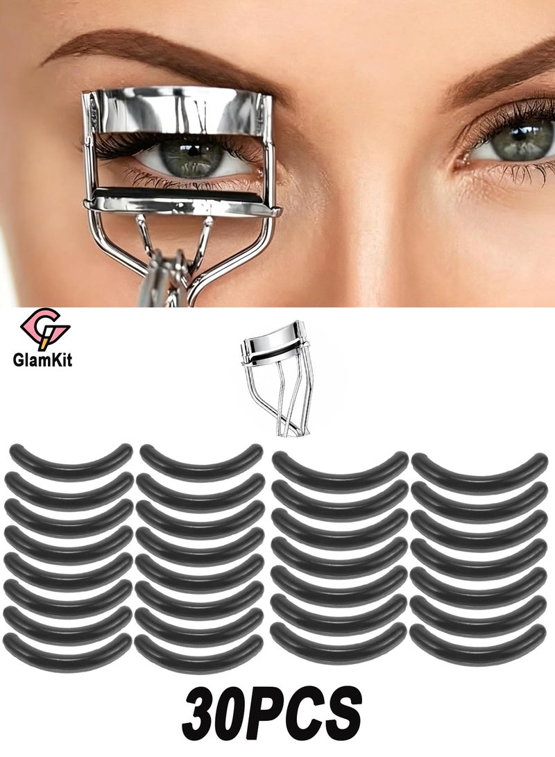 GlamKit 30Pcs Eyelash Curler Replacement Rubber Pads Universal Soft Silicone Refill Strips High Elastic Anti-Slip Curved Spare Cushion Inserts for Most Standard Metal Lash Curlers, Eyelash Curler Not Included - Image 1