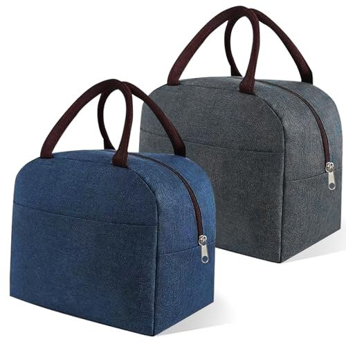 eutopic Lunch Bag for Women Men 2 Packs Reusable Leakproof Lunch Tote with Thermal Lining 6L Insulated Portable Lunch Box Cooler Bag for Work Office Picnic Beach TravelBlueGrey - Image 1