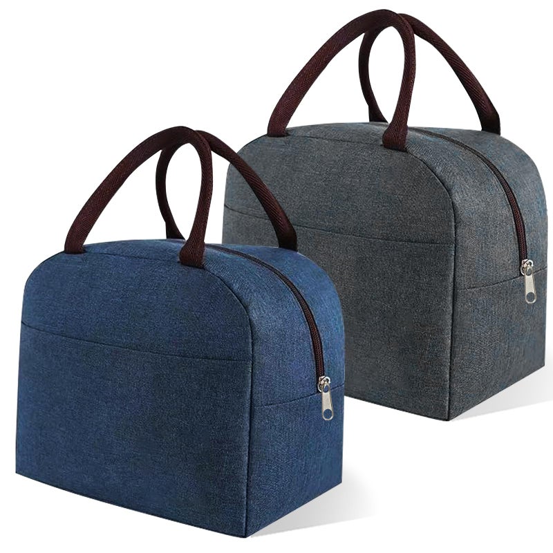 eutopic Lunch Bag for Women Men 2 Packs Reusable Leakproof Lunch Tote with Thermal Lining 6L Insulated Portable Lunch Box Cooler Bag for Work Office Picnic Beach TravelBlueGrey - Image 2