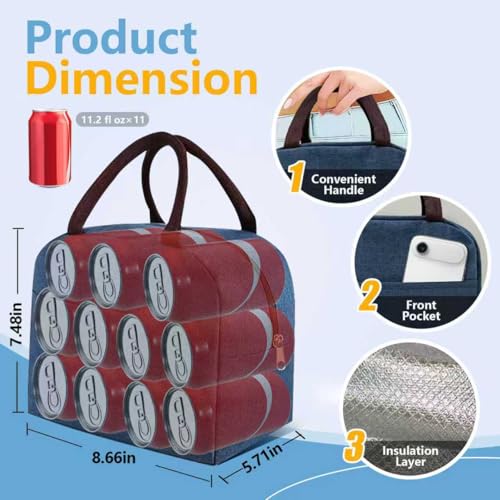 eutopic Lunch Bag for Women Men 2 Packs Reusable Leakproof Lunch Tote with Thermal Lining 6L Insulated Portable Lunch Box Cooler Bag for Work Office Picnic Beach TravelBlueGrey - Image 3