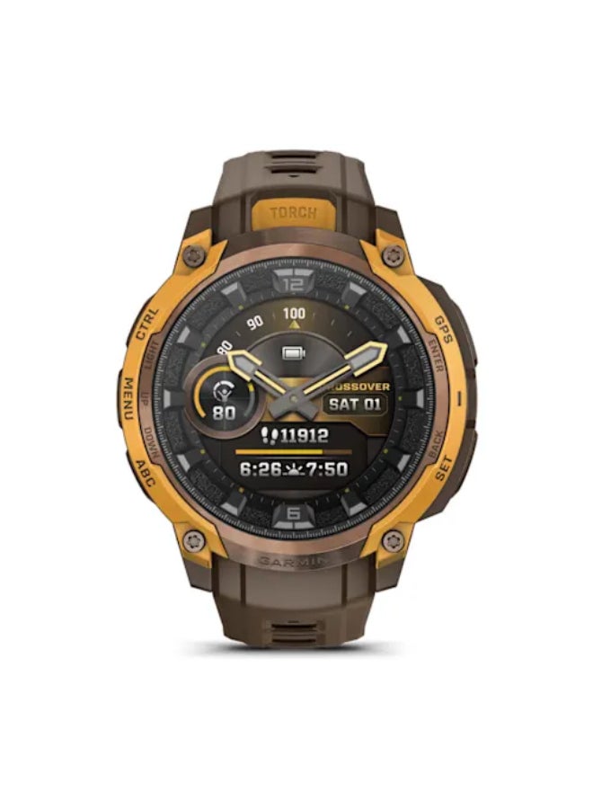 Garmin Instinct Crossover AMOLED, Rugged Hybrid GPS Smartwatch with Analog Watch Hands and Bright AMOLED Display, Bronze/Sunburst with Cocoa Silicone Band Bronze - Image 2