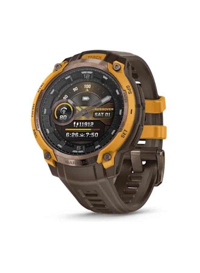 Garmin Instinct Crossover AMOLED, Rugged Hybrid GPS Smartwatch with Analog Watch Hands and Bright AMOLED Display, Bronze/Sunburst with Cocoa Silicone Band Bronze - Image 1