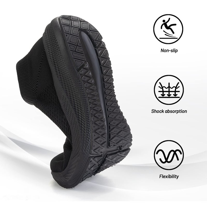SHULOOK Womens Slip on Walking Shoes Comfort Lightweight Breathable Sock Shoe Non-Slip Mesh Casual Fashion Tennis Running Sneakers Black - Image 4