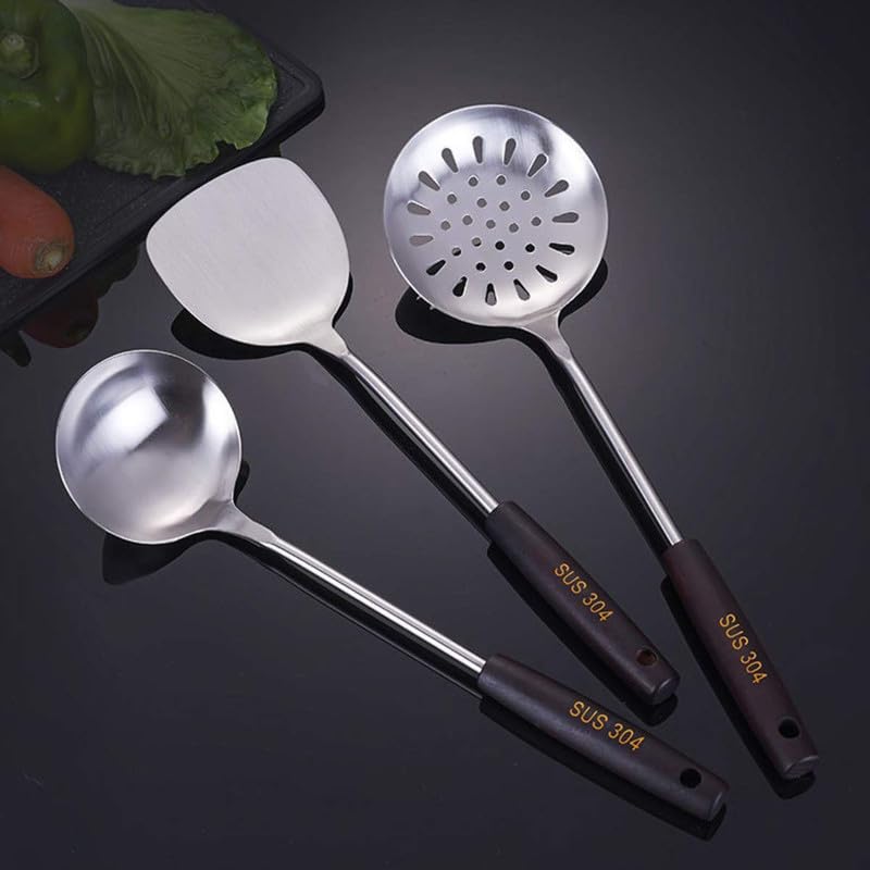 ZEUTER 1 PCS 304 Stainless Steel Skimmer Spoon – Slotted Strainer with Heat-Resistant Wooden Handle – Durable Kitchen Utensil for Cooking and Frying (15 Inches) - Image 4
