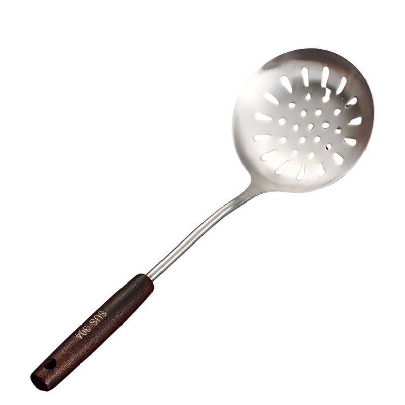 ZEUTER 1 PCS 304 Stainless Steel Skimmer Spoon – Slotted Strainer with Heat-Resistant Wooden Handle – Durable Kitchen Utensil for Cooking and Frying (15 Inches) - Image 1