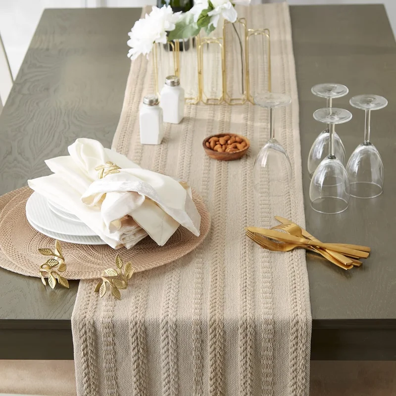 Wellstil Neula | 100% Cotton Beige Knitted Runner 40 x 110 cm