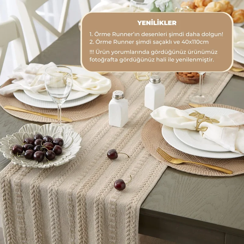 Wellstil Neula | 100% Cotton Beige Knitted Runner 40 x 110 cm
