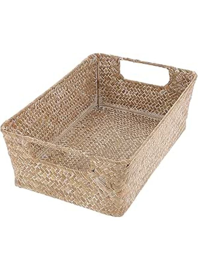 Light Straw Woven Bread Basket 30x20x10cm Multi Function Kitchen Storage Container - Image 1