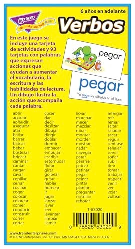 Trend Enterprises: Verbos (Spanish Action Words) Skill Drill Flash Cards, Grow Spanish Fluently, Illustraions with Words & Sample Sentence, 94 Cards Included, for Ages 6 and Up - Image 2