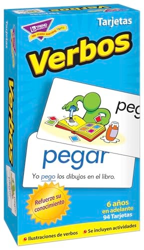 Trend Enterprises: Verbos (Spanish Action Words) Skill Drill Flash Cards, Grow Spanish Fluently, Illustraions with Words & Sample Sentence, 94 Cards Included, for Ages 6 and Up - Image 1