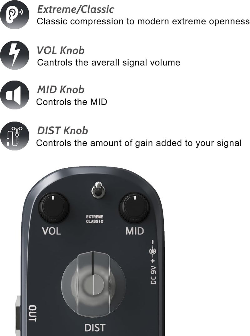 Azor Heavy Metal Distortion Guitar Pedal 3 Modes Effect Controls for Electric Guitar True Bypass - Image 3