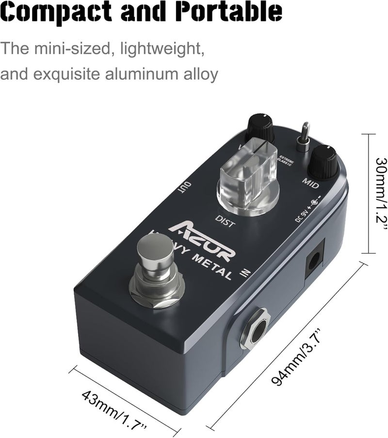 Azor Heavy Metal Distortion Guitar Pedal 3 Modes Effect Controls for Electric Guitar True Bypass - Image 2
