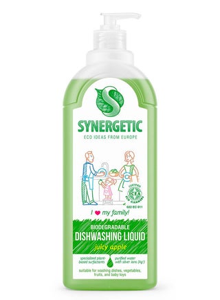 SYNERGETIC Biodegradable Dishwashing Liquid, Apple 1 Liter