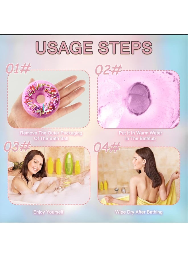 NANAO Donut Bath Bombs Gift Set – 4-Pack Organic Bubble Bath Bombs for Women & Kids | Natural Essential Oils & Shea Butter for Moisturizing Spa Relaxation - Image 4