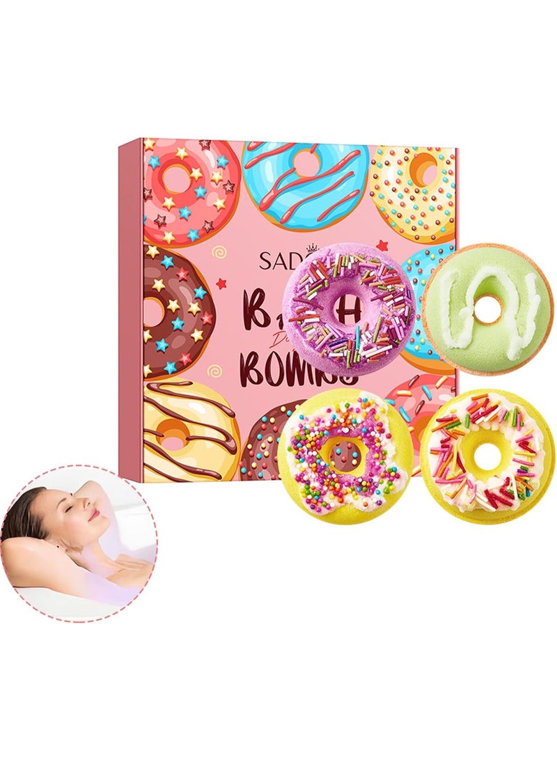 NANAO Donut Bath Bombs Gift Set – 4-Pack Organic Bubble Bath Bombs for Women & Kids | Natural Essential Oils & Shea Butter for Moisturizing Spa Relaxation - Image 1