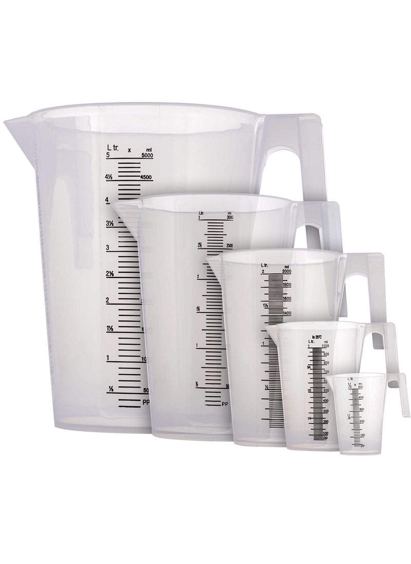 TCP Global TCP Global 5 Piece Set of Plastic Graduated Measuring and Mixing Pitchers  500 1000 Quart 2000 3000 5000 ml Gallon Sizes  Pouring Cups Measure  Mix Paint Resin Epoxy Kitchen Cooking Baking 