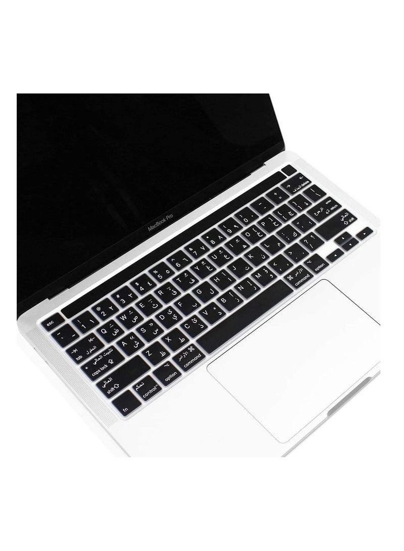 Arabic English Keyboard Cover for MacBook Pro 16" Inch (Model A2141) 2019 and MacBook Pro 13 Inch 2020 (Model  A 2289/A 2251) US Layout Protector (Black)