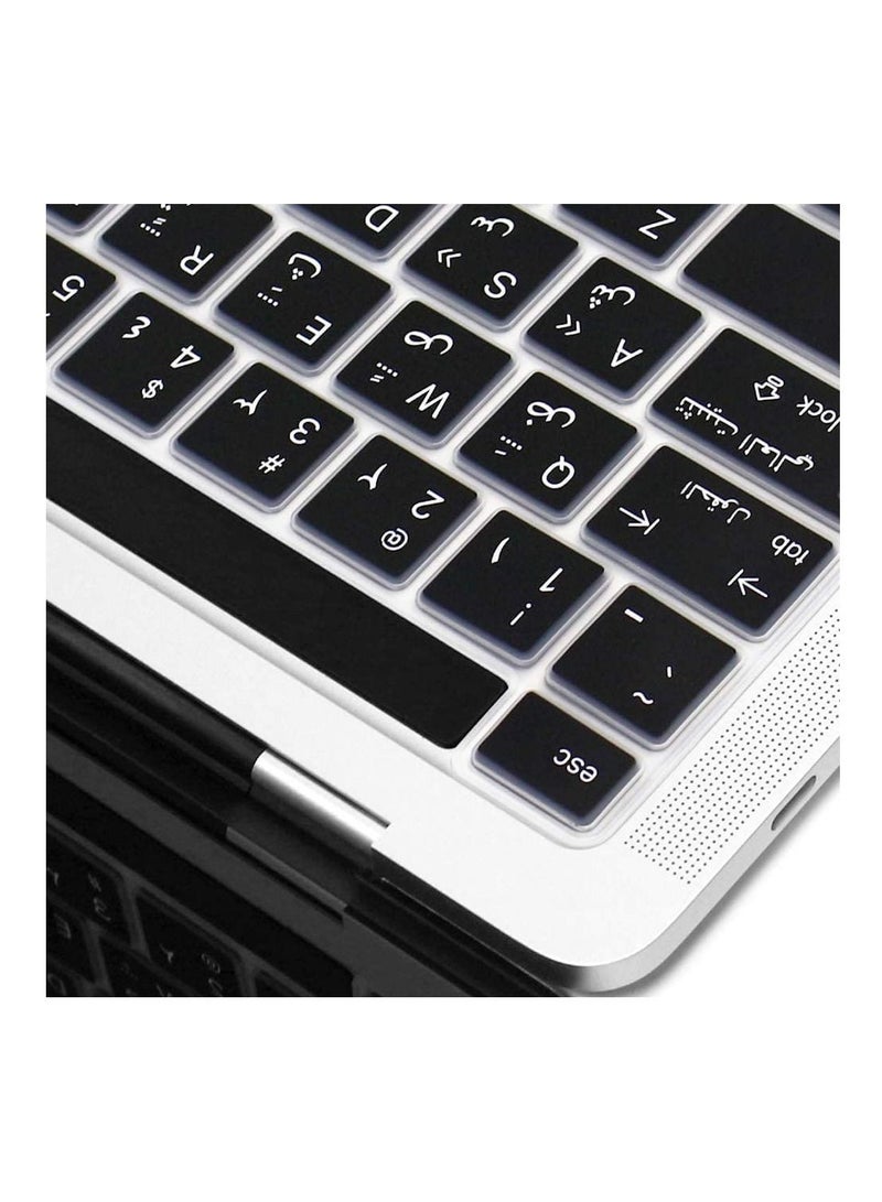 Arabic English Keyboard Cover for MacBook Pro 16" Inch (Model A2141) 2019 and MacBook Pro 13 Inch 2020 (Model  A 2289/A 2251) US Layout Protector (Black)