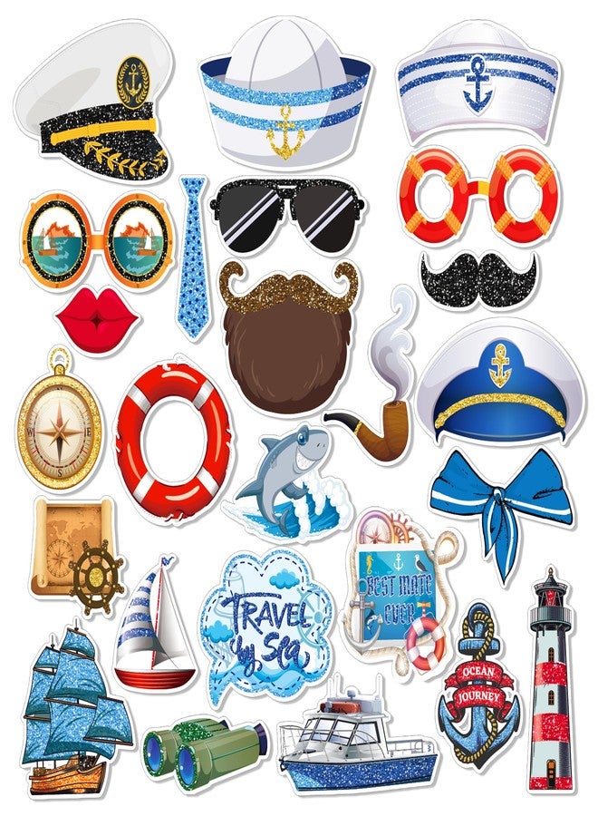Lide Road 25Pcs Nautical Photo Booth Props for Sailor Birthday Party Decorations, Cruise Anchor Sailboat Yacht Theme Selfie Props Photography Backdrop Decorations for Nautical Ahoy Boy Birthday Party Supplies - Image 1