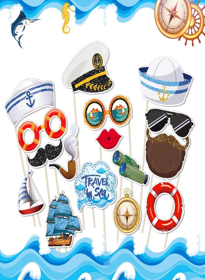 Lide Road 25Pcs Nautical Photo Booth Props for Sailor Birthday Party Decorations, Cruise Anchor Sailboat Yacht Theme Selfie Props Photography Backdrop Decorations for Nautical Ahoy Boy Birthday Party Supplies - Image 3