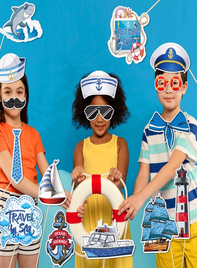 Lide Road 25Pcs Nautical Photo Booth Props for Sailor Birthday Party Decorations, Cruise Anchor Sailboat Yacht Theme Selfie Props Photography Backdrop Decorations for Nautical Ahoy Boy Birthday Party Supplies - Image 5