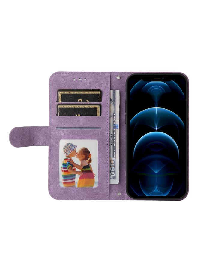 S-TOP Case For iPhone 12 Pro Max Skin Feel Life Tree Metal Button Horizontal Flip Leather Case with Holder & Card Slot & Wallet & Photo Frame & Strap - Image 4